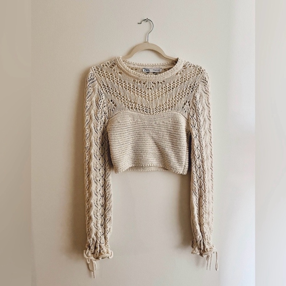Zara Cream Crochet Cropped Sweater